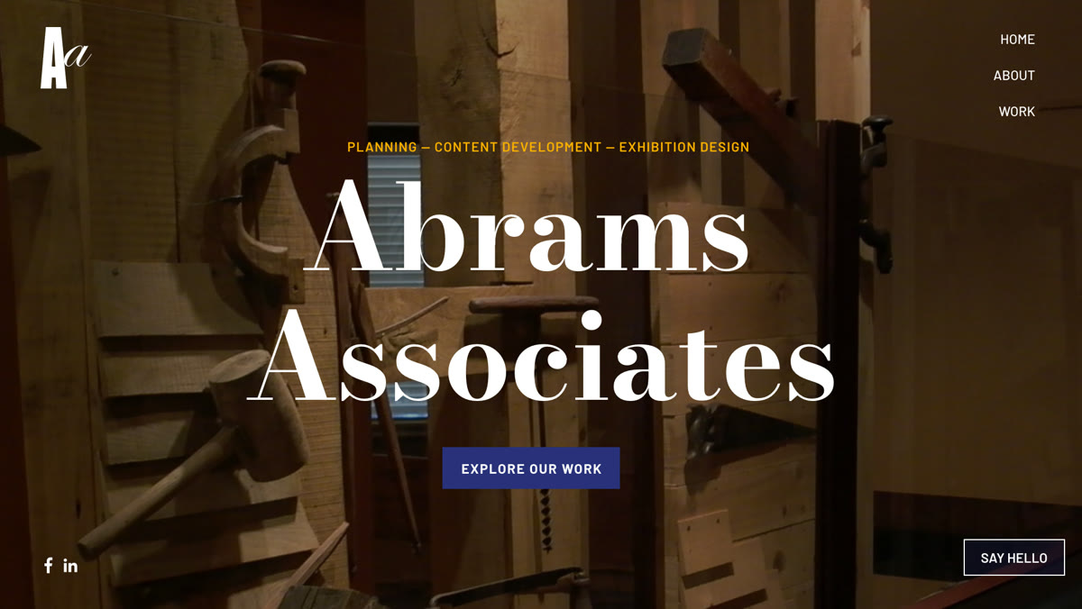 Homepage design for Abrams Associates, shown from the top of the page