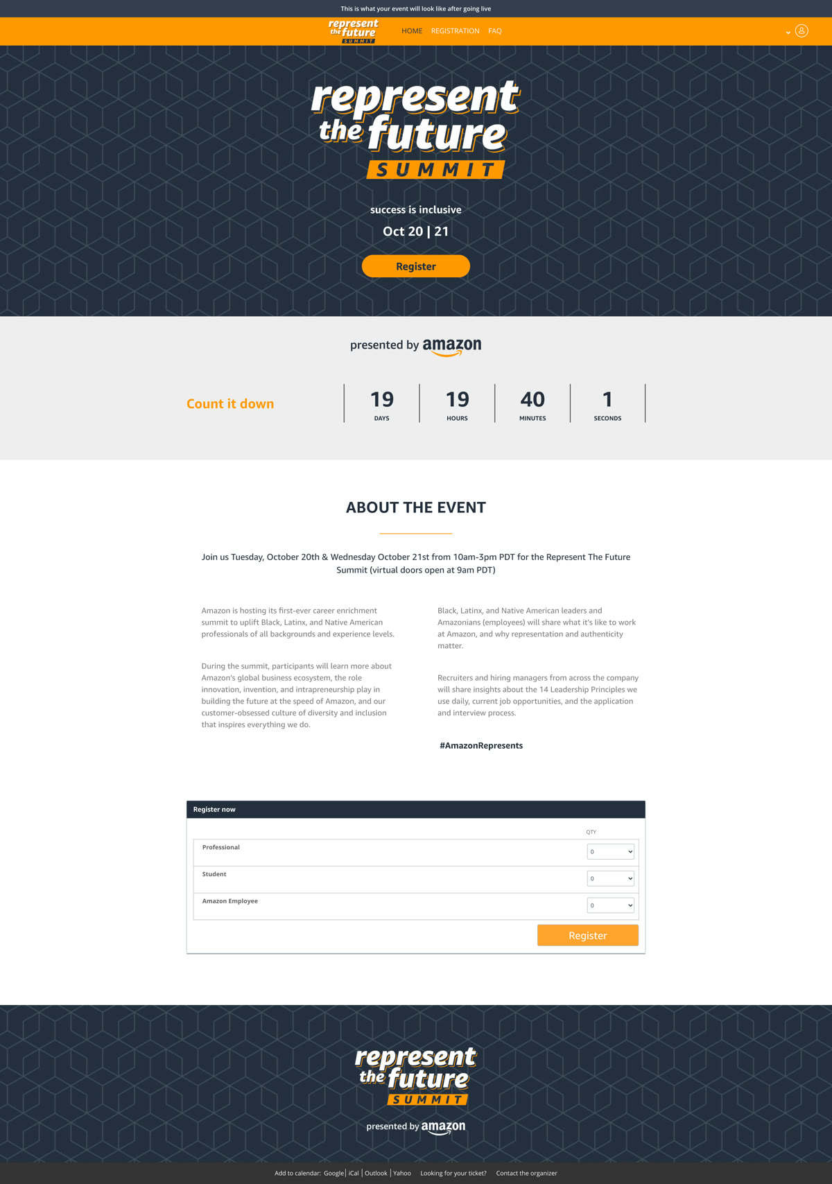 Homepage design for Amazon RTF, shown from the top of the page