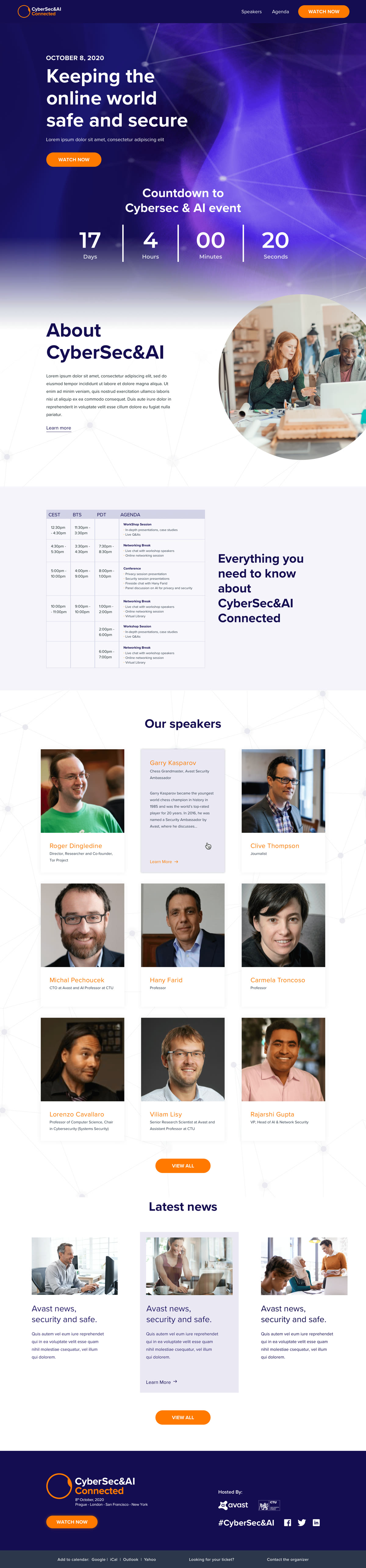 Homepage design for Avast CyberSec & AI, shown from the top of the page