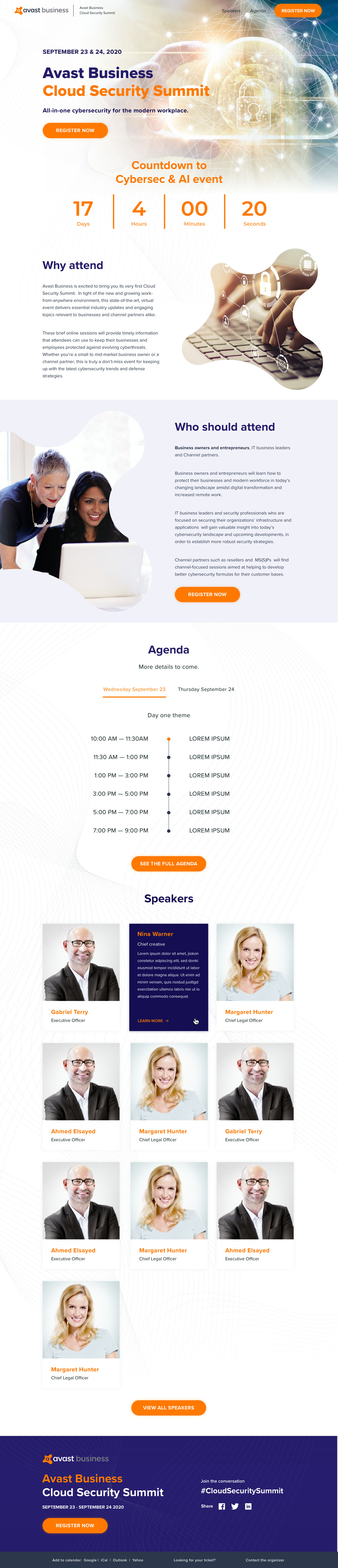 Homepage design for Avast SMB, shown from the top of the page