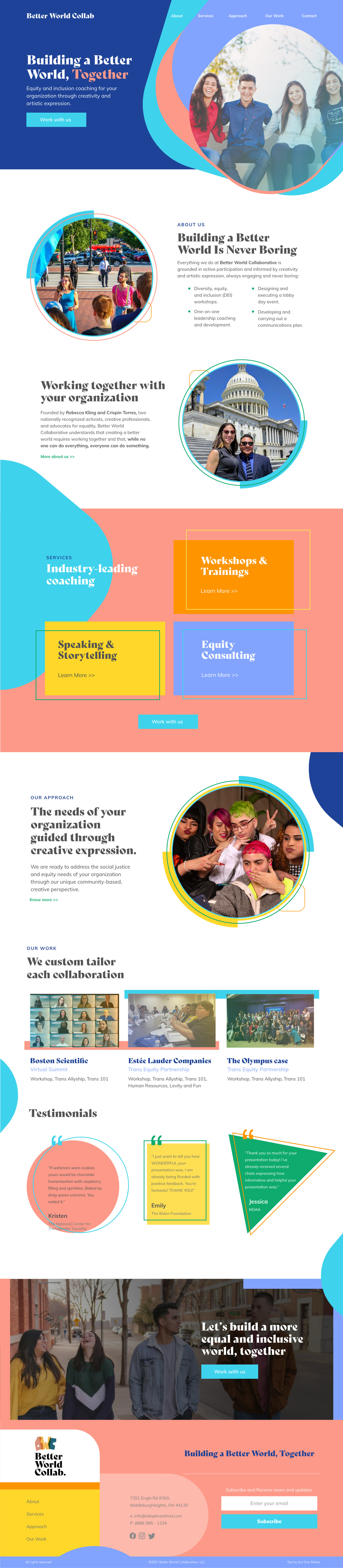 Homepage design for Better World Collaborative, shown from the top of the page