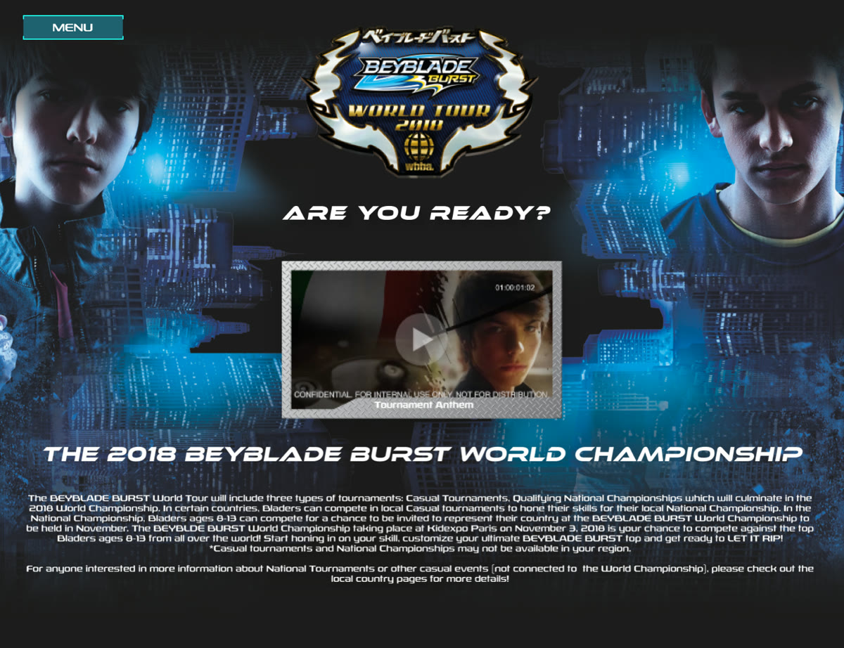 Homepage design for BeyBlade, shown from the top of the page