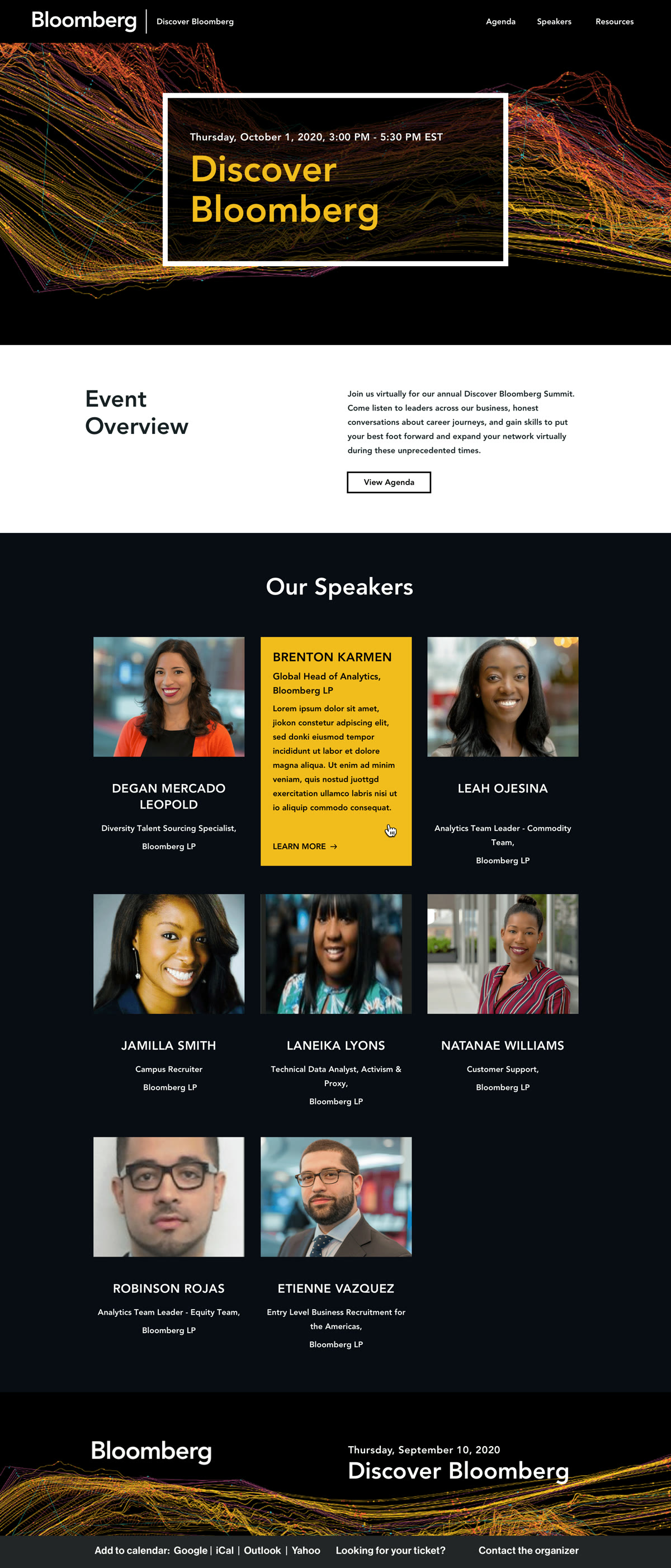 Homepage design for Bloomberg Discover, shown from the top of the page