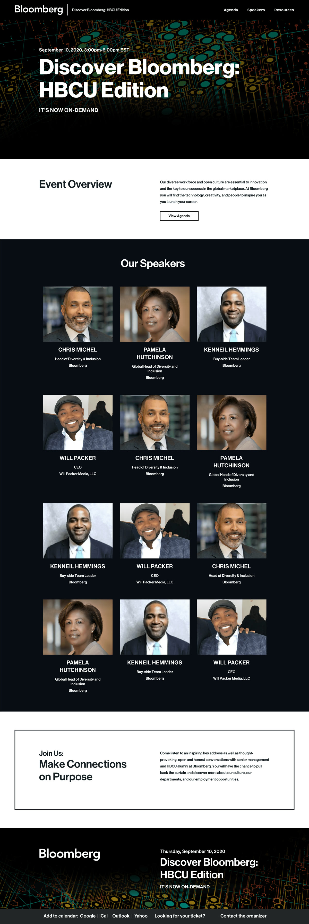 Homepage design for Bloomberg HBCU Edition, shown from the top of the page