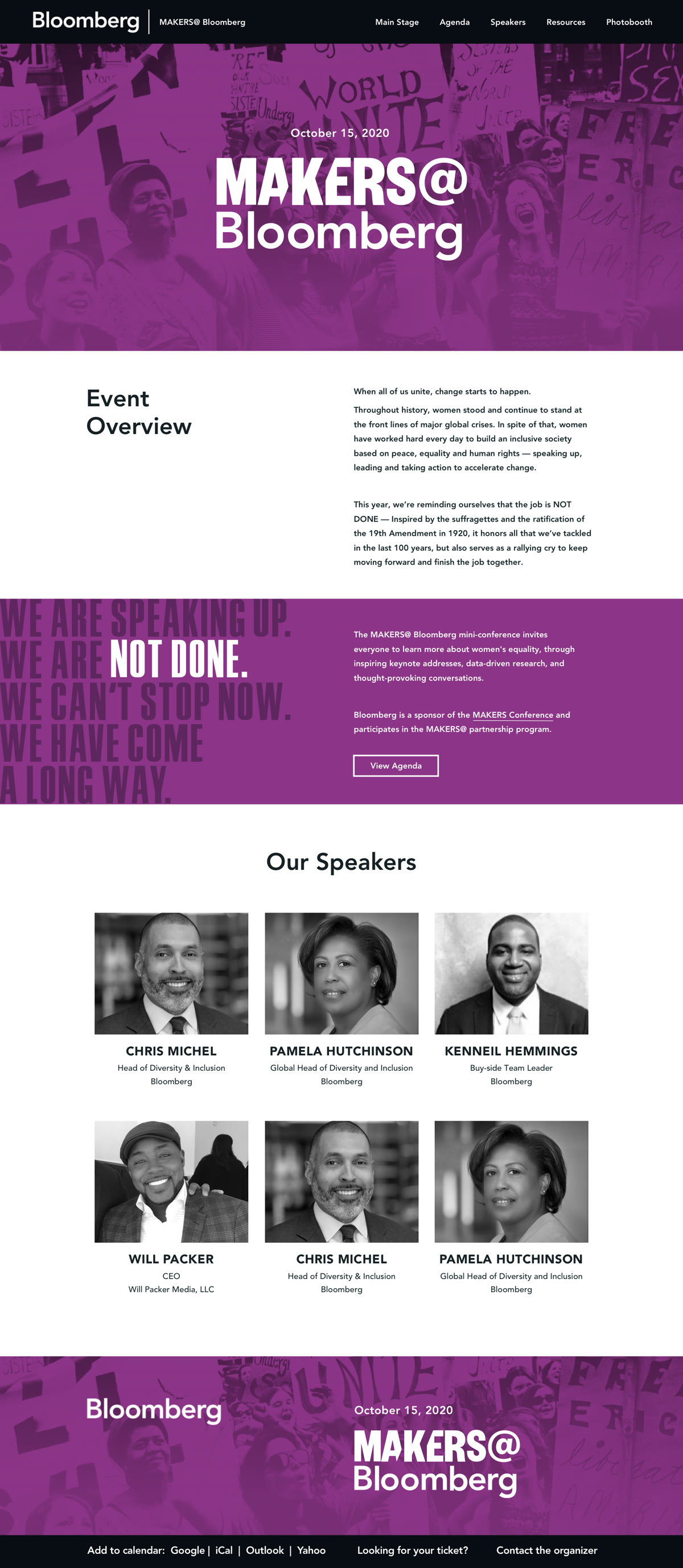 Homepage design for Bloomberg Makers@, shown from the top of the page