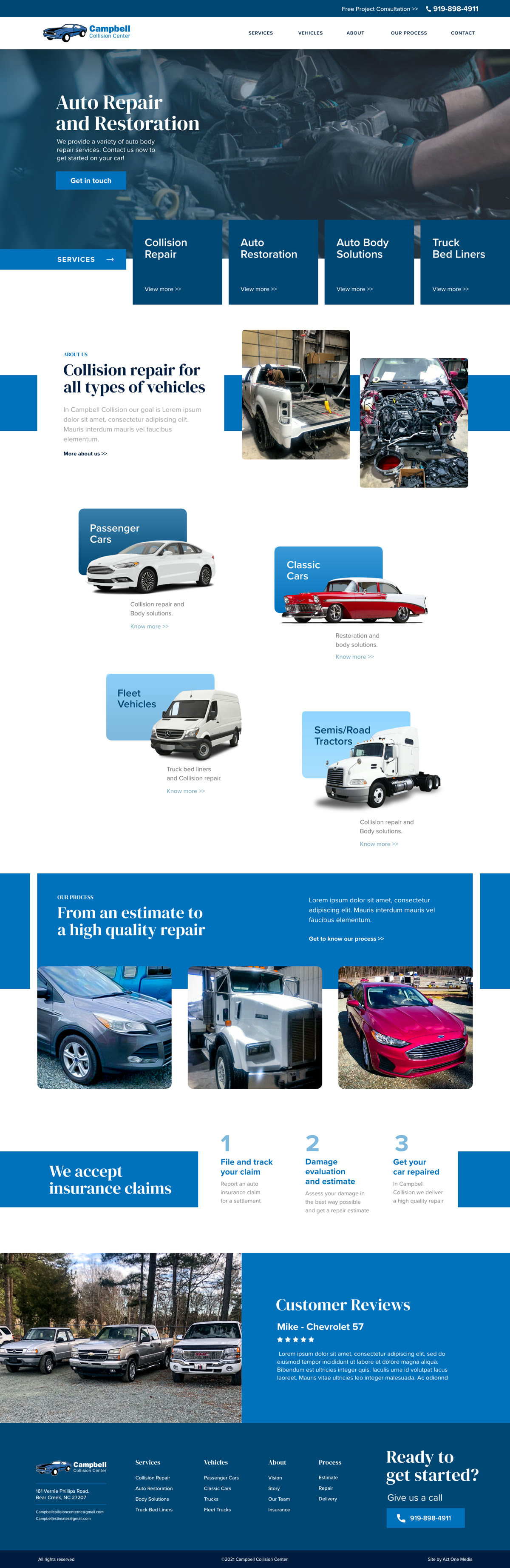 Homepage design for Campbell Collision, shown from the top of the page