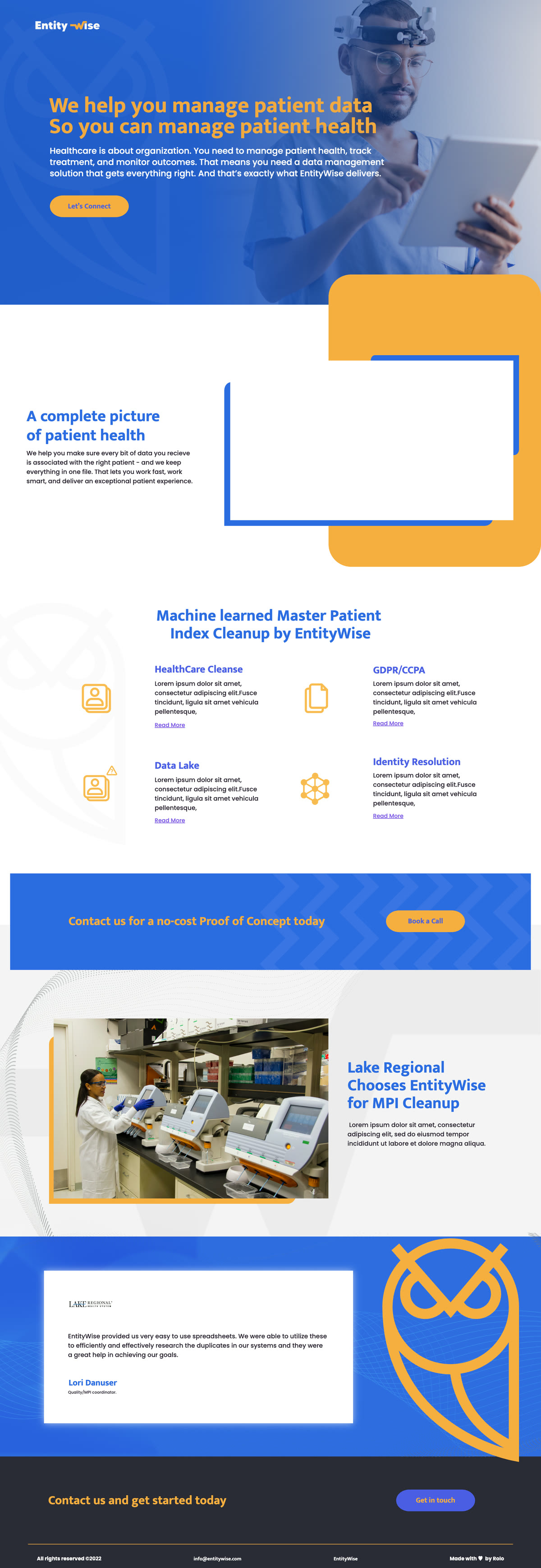 Homepage design for Entity Wise, shown from the top of the page