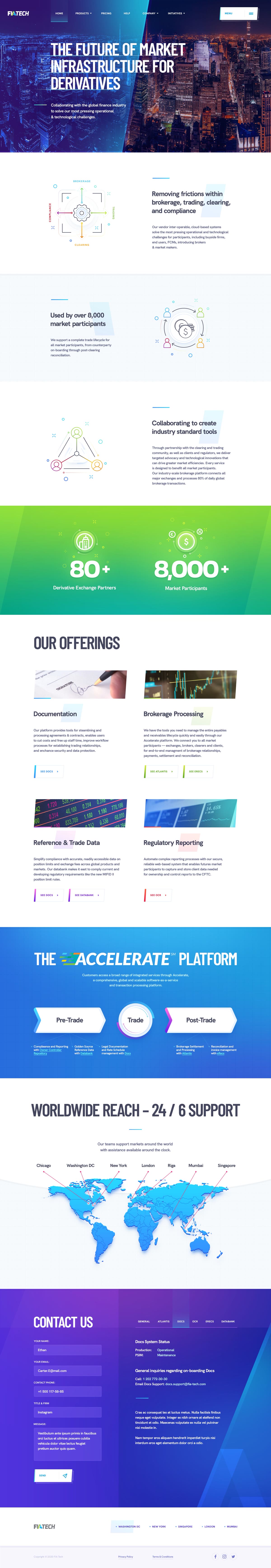 Homepage design for FIATech, shown from the top of the page