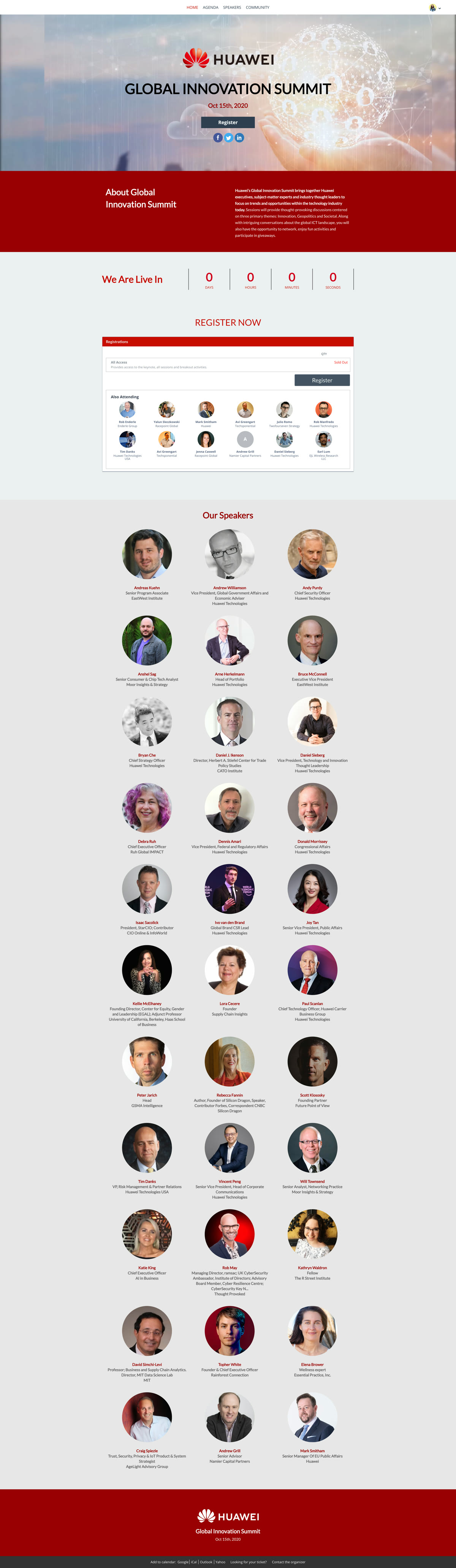 Homepage design for Huawei Global Summit, shown from the top of the page