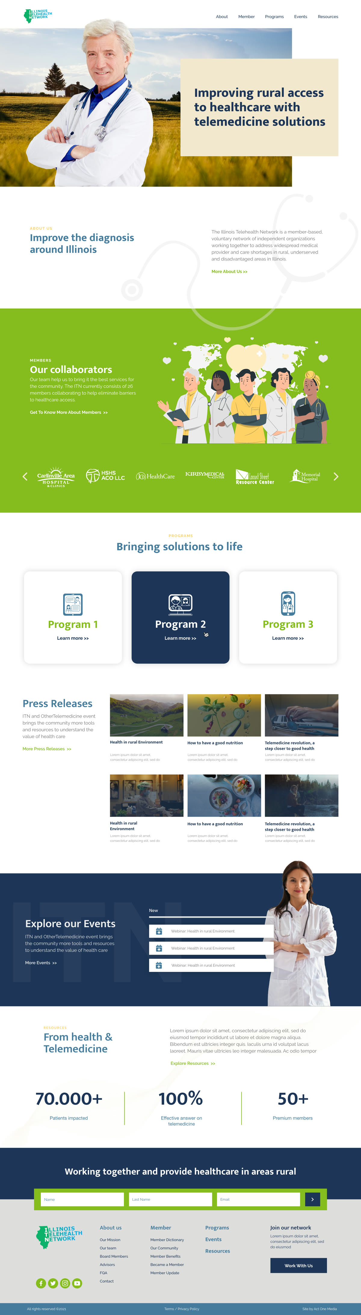 Homepage design for Illinois Tele Health, shown from the top of the page