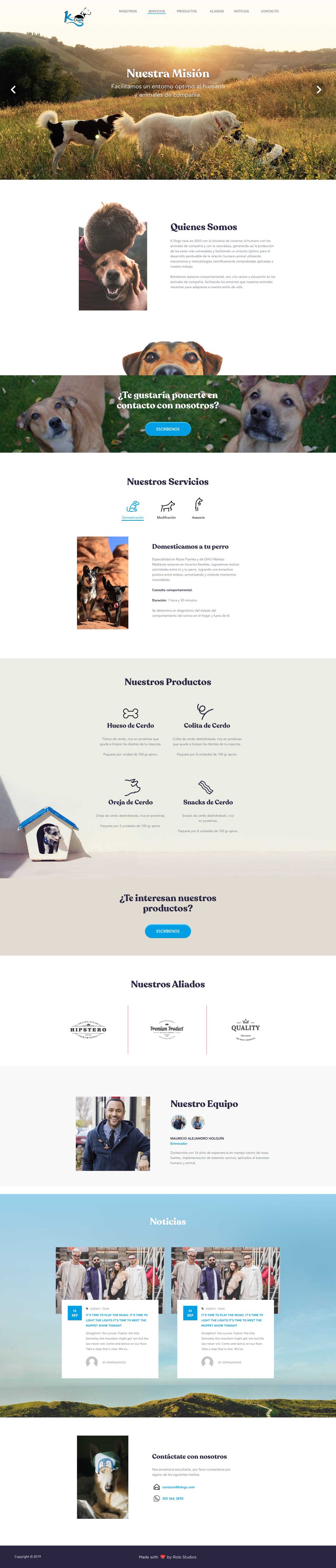 Homepage design for KDogs, shown from the top of the page