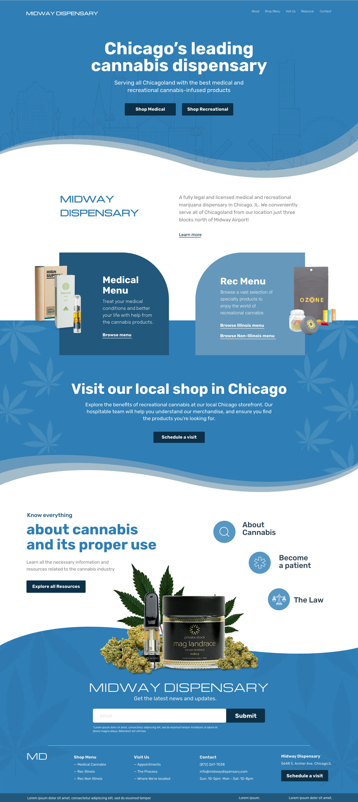 Homepage design for Midway Dispensary, shown from the top of the page