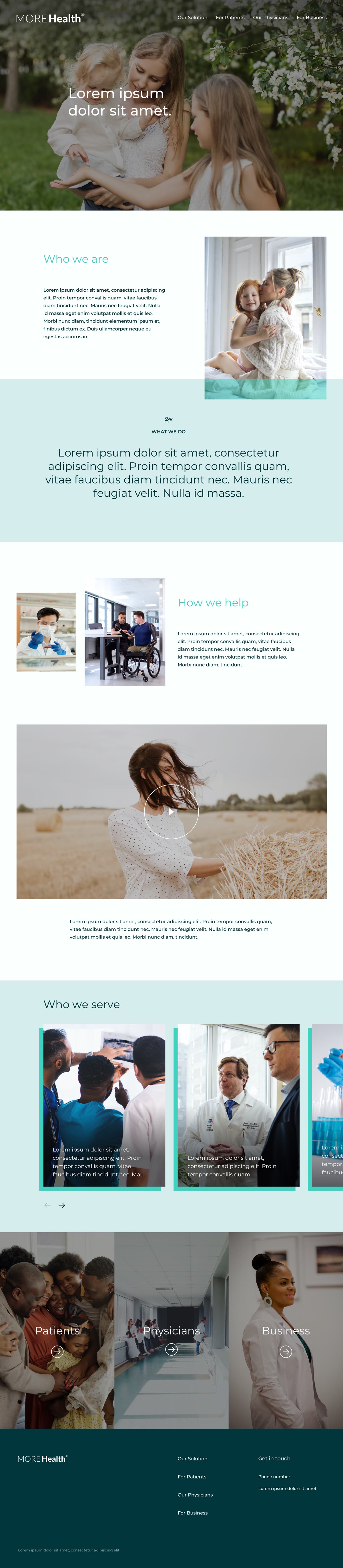 Homepage design for MORE Health, shown from the top of the page
