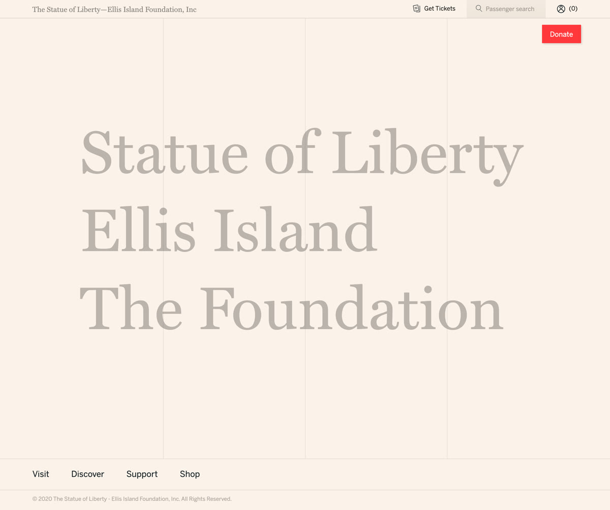 Homepage design for Statue of Liberty, shown from the top of the page