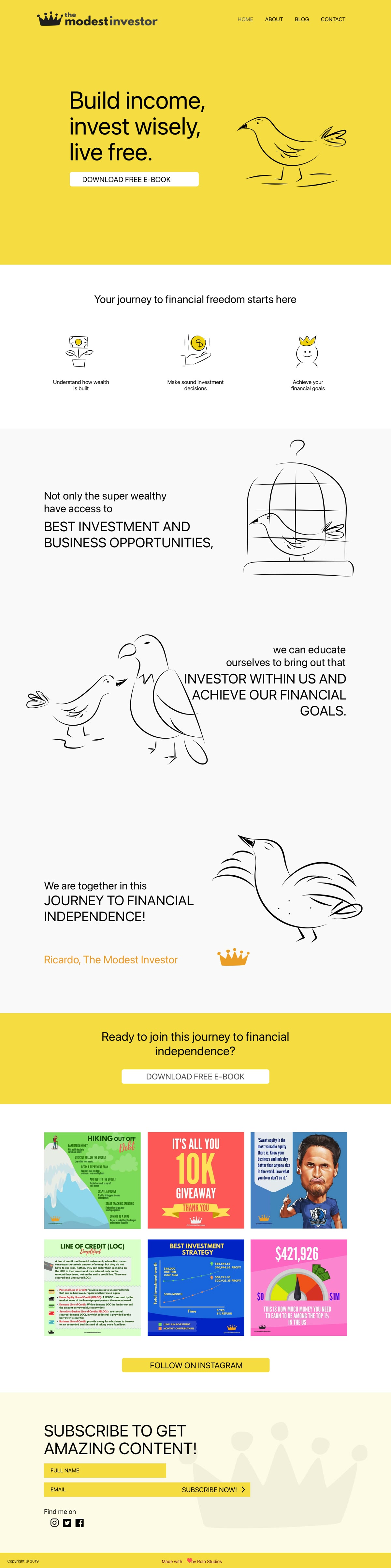 Homepage design for The Modest Investor, shown from the top of the page