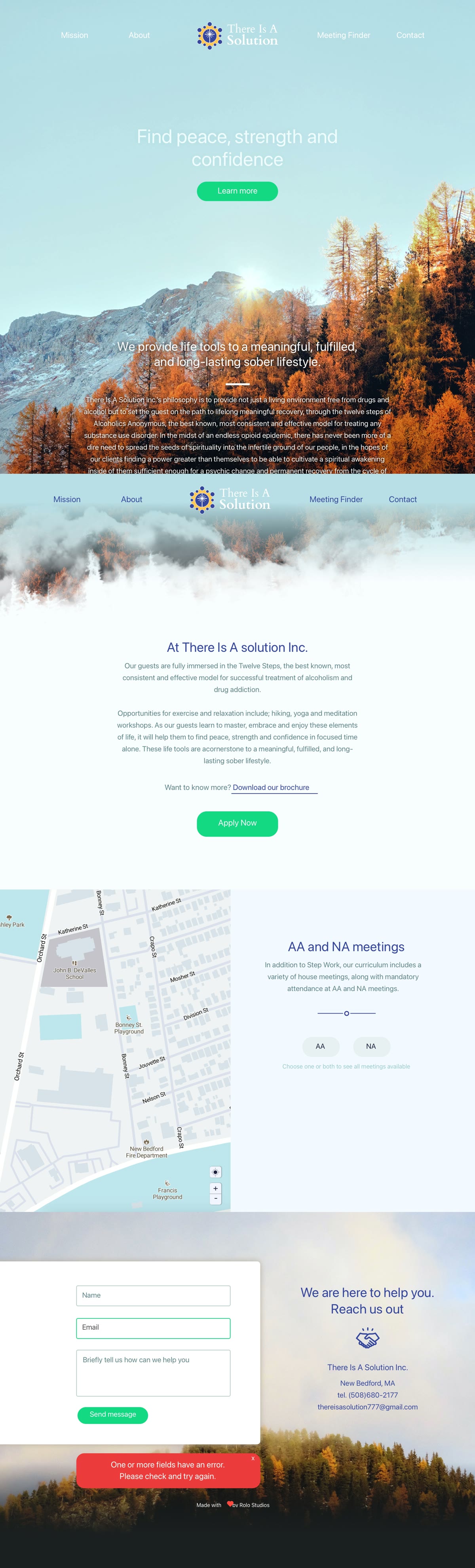 Homepage design for There Is a Solution, shown from the top of the page