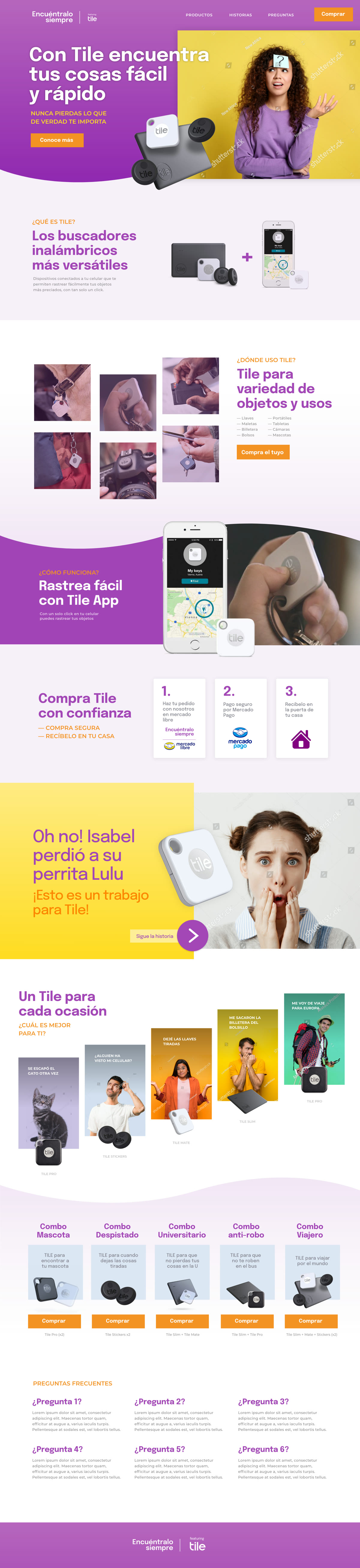 Homepage design for Tile, shown from the top of the page