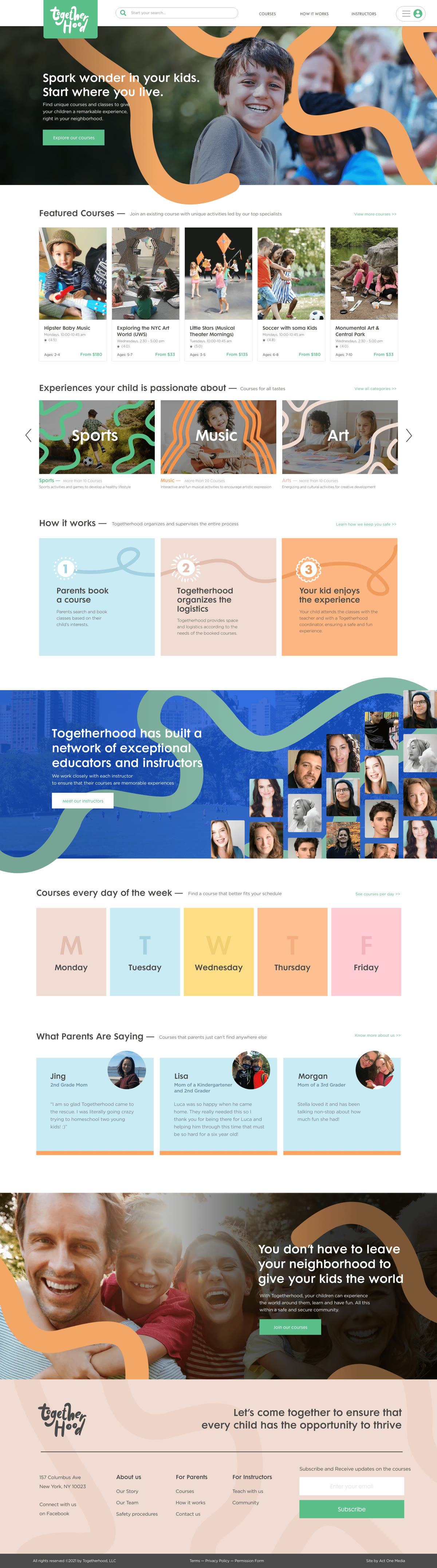 Homepage design for Togetherhood, shown from the top of the page