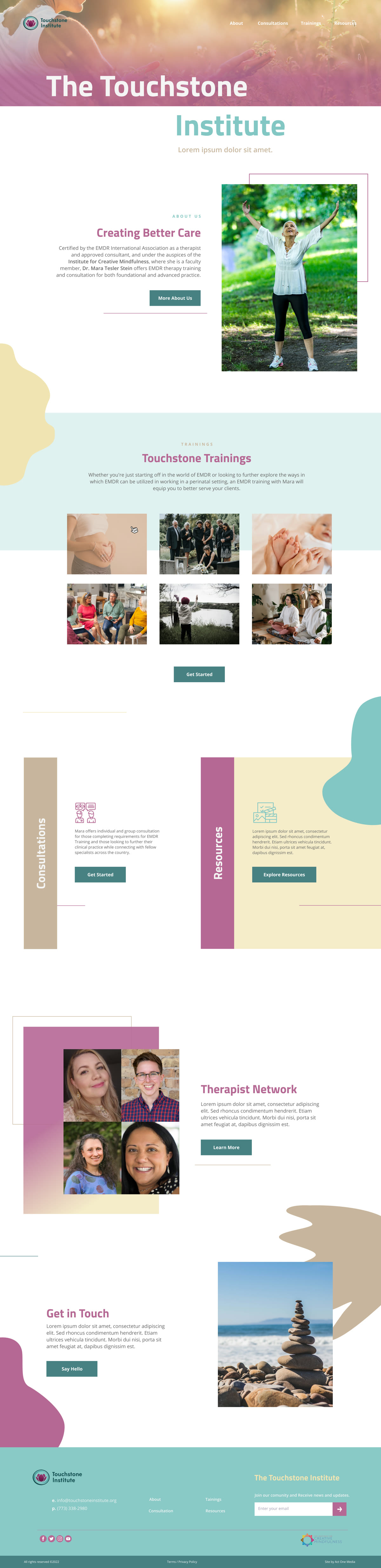 Homepage design for Touchstone, shown from the top of the page